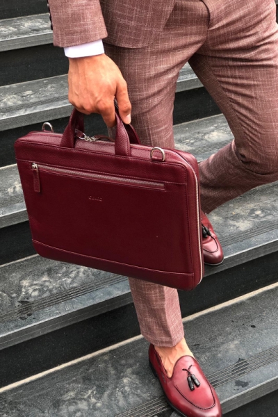 Claret Red Leather Briefcase by GentWith.com with Free Shipping