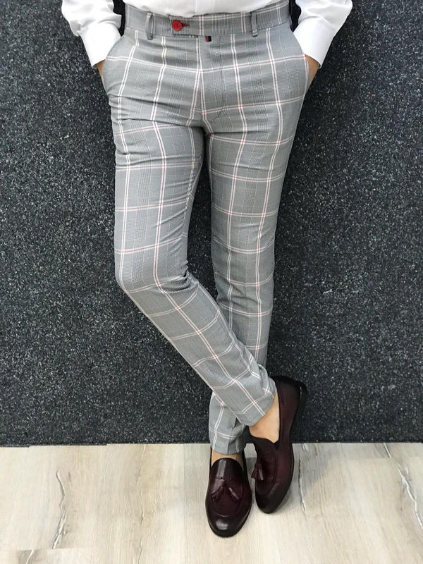 Buy Gray Slim Fit Plaid Pants by GentWith.com with Free Shipping