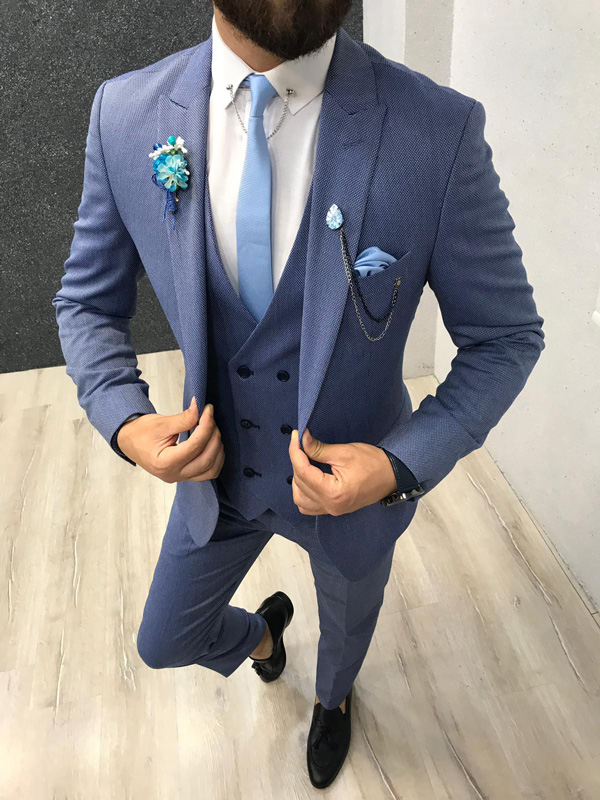 Buy Blue Slim Fit Wool Suit by GentWith.com with Free Shipping