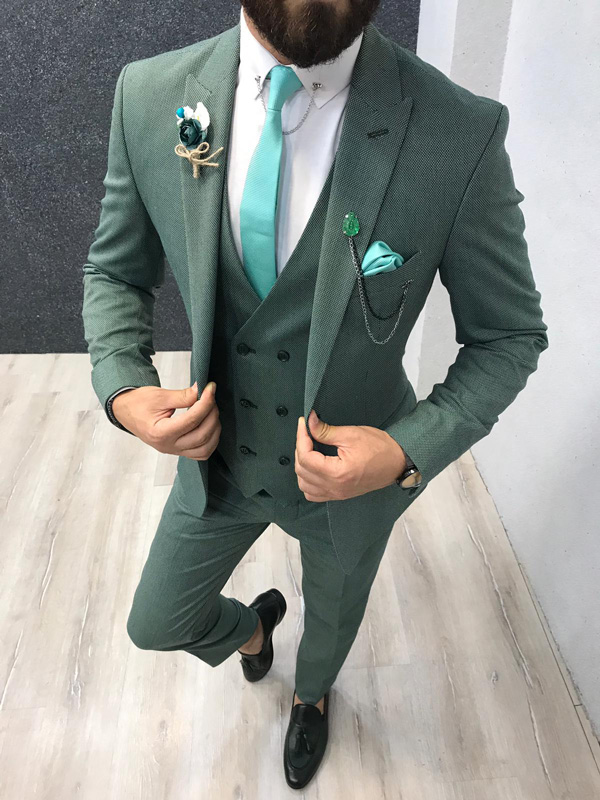 Green Slim Fit Wool Suit by GentWith.com with Free Shipping