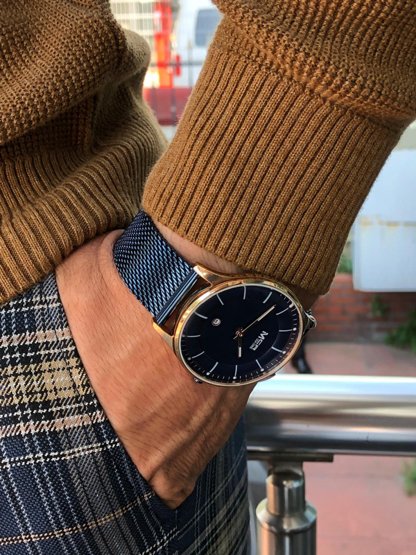 Navy Blue Round Wrist Watch by GentWith.com with Free Shipping