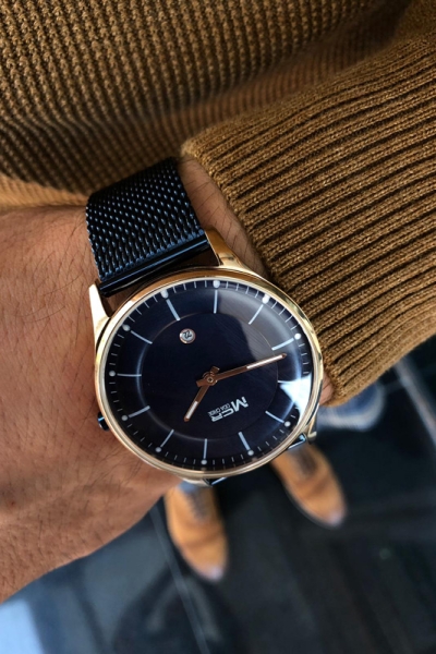 Navy Blue Round Wrist Watch by GentWith.com with Free Shipping