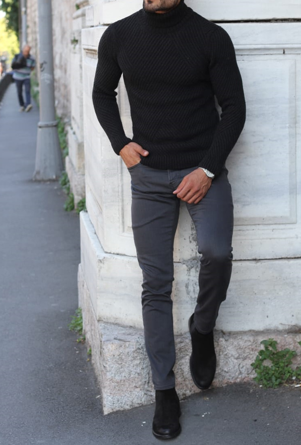 Black sweater 2024 turtleneck mens