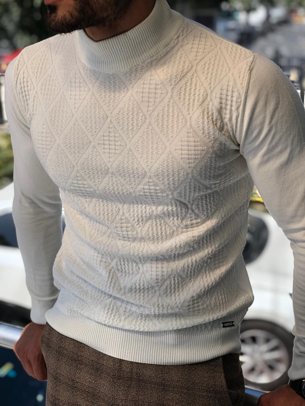 Elko White Slim Fit Mock Turtleneck Sweater