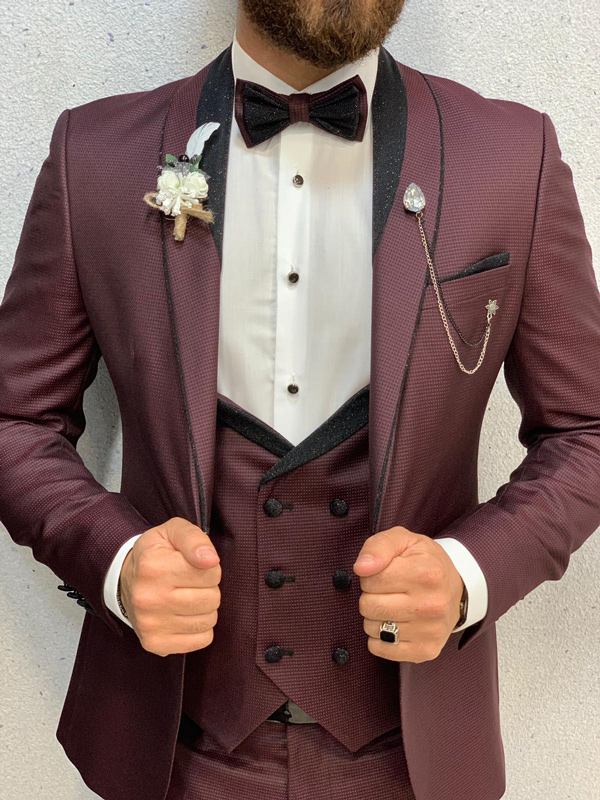 Buy Claret Red Slim Fit Tuxedo by GentWith.com with Free Shipping