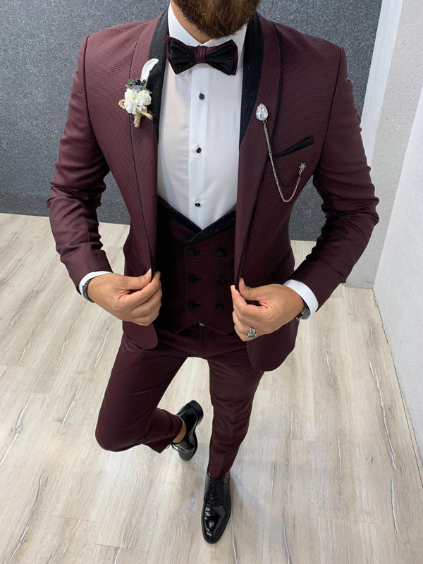 Buy Claret Red Slim Fit Tuxedo by with Free