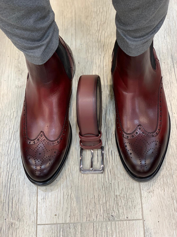 red wingtip boots