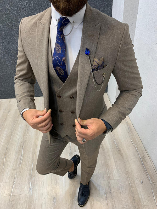 Buy Beige Slim Fit Crosshatch Wool Suit By Gentwith Free Shipping