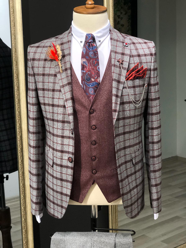 Gray Slim Fit Plaid Check Suit by GentWith.com with Free Shipping