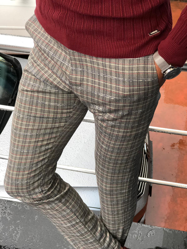 Claret Red Plaid Check Pants by GentWith.com with Free Shipping