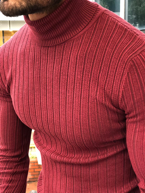 GentWith Eva Red Slim Fit Turtleneck Ribbed Sweater - GENT WITH