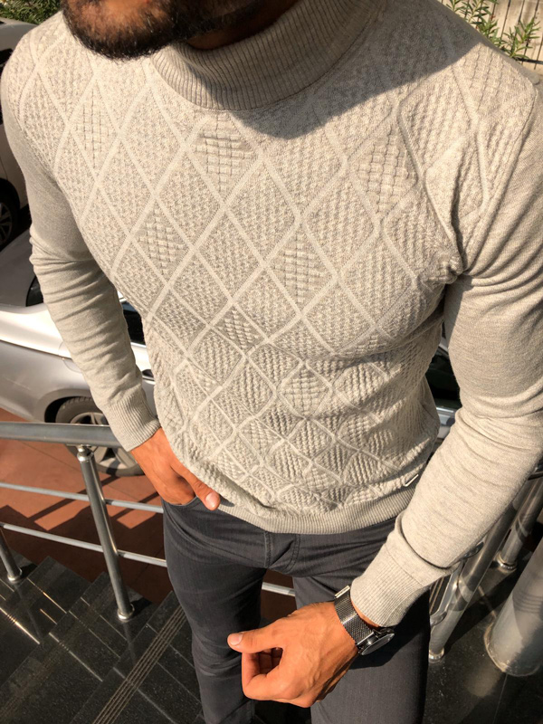 Gray Slim Fit Mock Neck Sweater by GentWith.com with Free Shipping