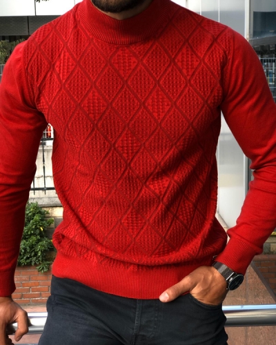 GentWith Eva Red Slim Fit Turtleneck Ribbed Sweater - GENT WITH