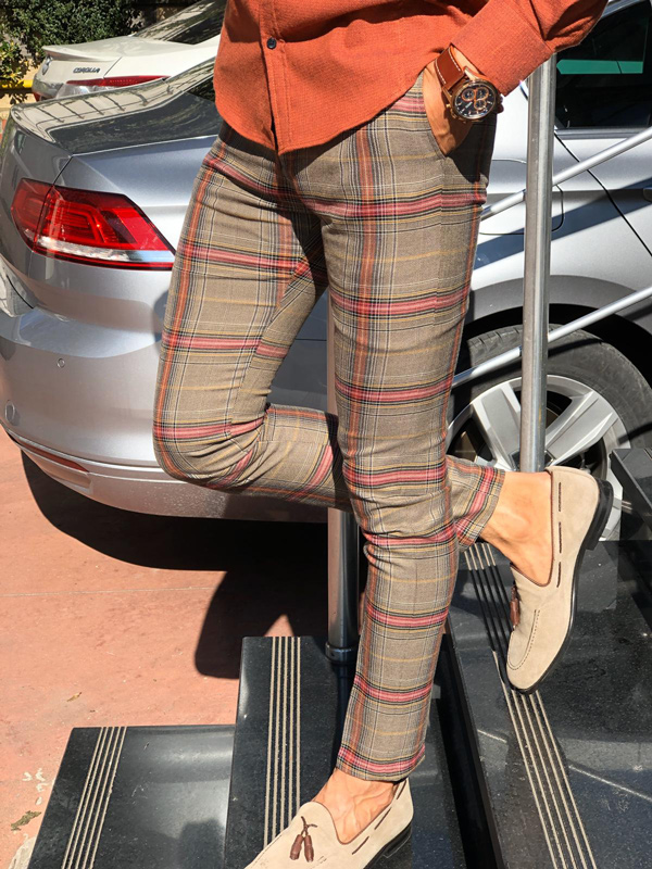 Beige Plaid Pants by Gentwith.com with Free Shipping