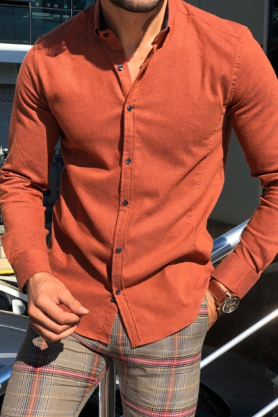 Orange Slim Fit Button Collar Shirt by Gentwith.com with Free Shipping