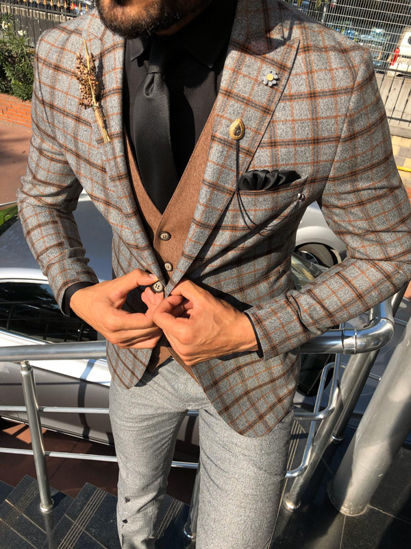 Buy Camel Slim Fit Glen Chck Plaid Suit by GentWith.com | Free Shipping
