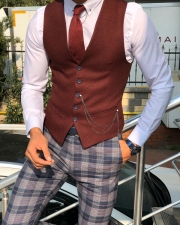 Daroni Claret Red Slim Fit Vest