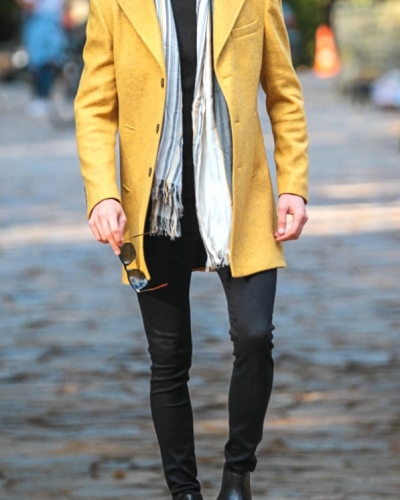 Yellow Slim Fit Wool Coat by Gentwith.com with Free Shipping