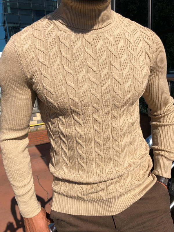 GentWith Marina Beige Slim Fit Turtleneck Sweater - GENT WITH