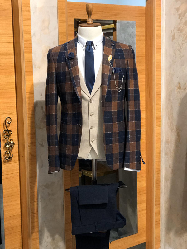 Buy Dark Blue Slim Fit Plaid Wool Suit by GentWith.com | Free Shipping