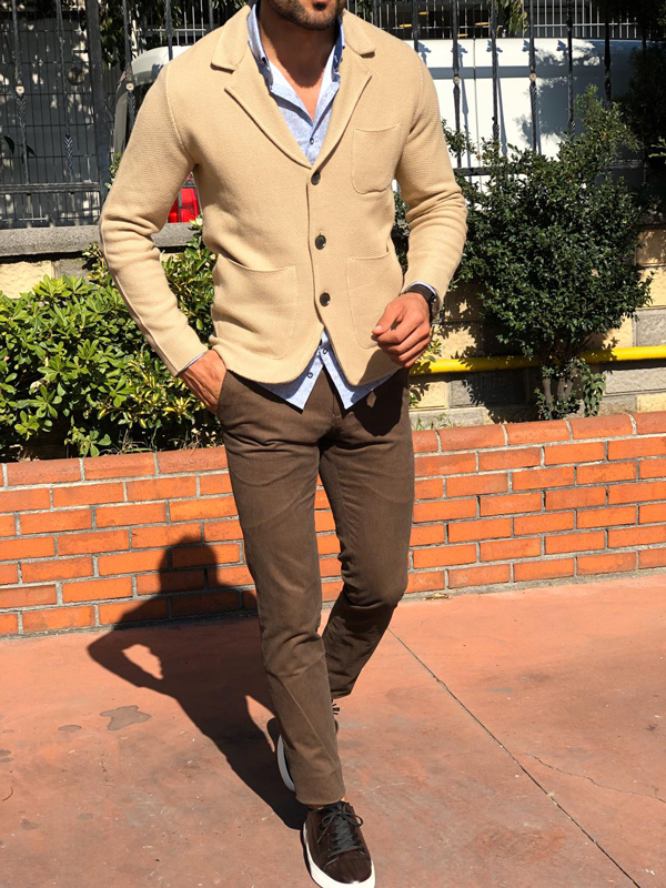 Beige Slim Fit Cardigan by Gentwith.com with Free Shipping