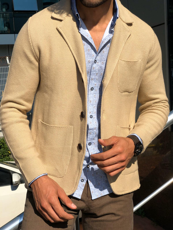 Beige Slim Fit Cardigan by Gentwith.com with Free Shipping