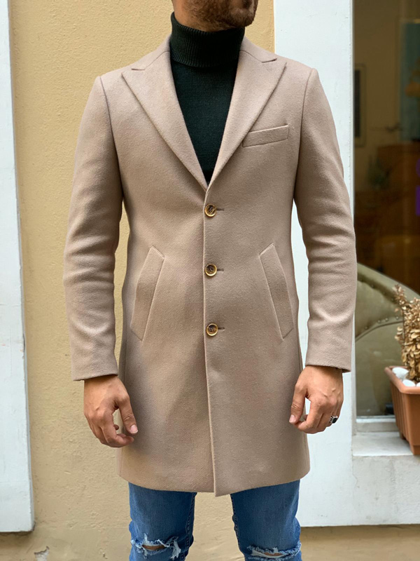Oliver Beige Slim Fit Wool Long Coat - GENT WITH