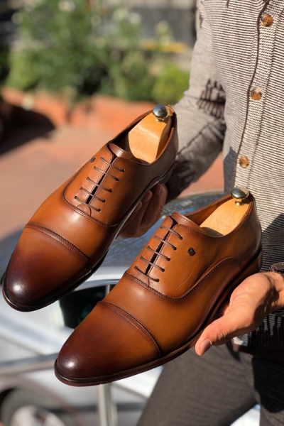 Tan Laced Cap Toe Oxford by Gentwith.com with Free Shipping