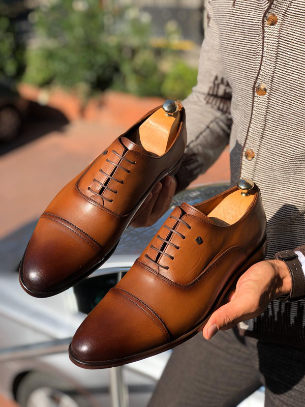 Tan Laced Cap Toe Oxford by Gentwith.com with Free Shipping