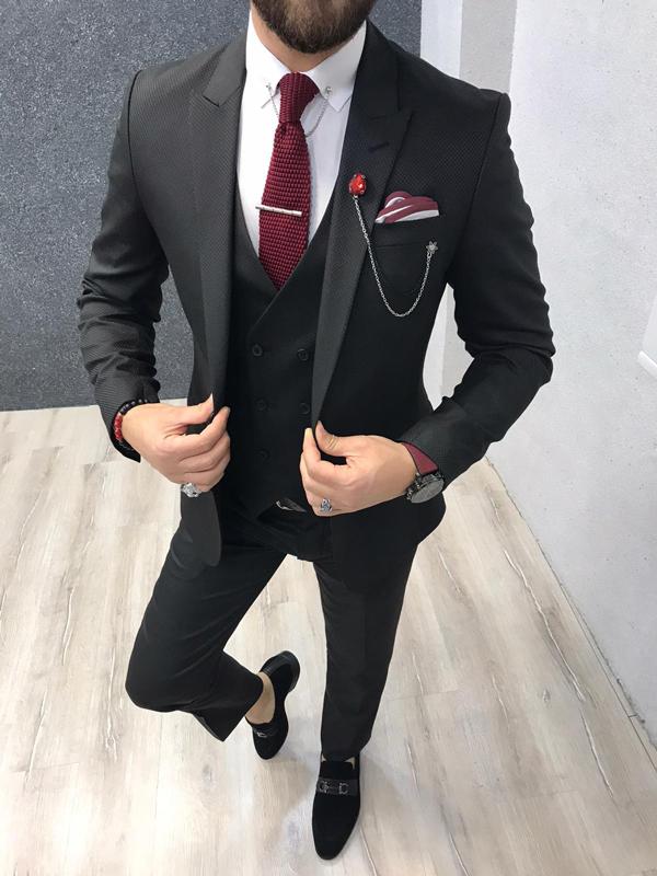 Asmo Black Slim Fit Wool Suit - GENT WITH