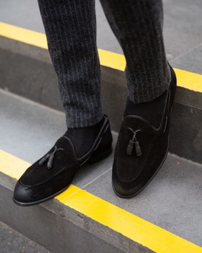 Black Suede Tassel Loafer by GentWith.com with Free Shipping Worldwide