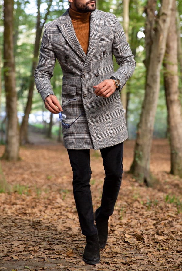 GentWith Lenwood Gray Slim Fit Double Breasted Wool Coat - GENT WITH