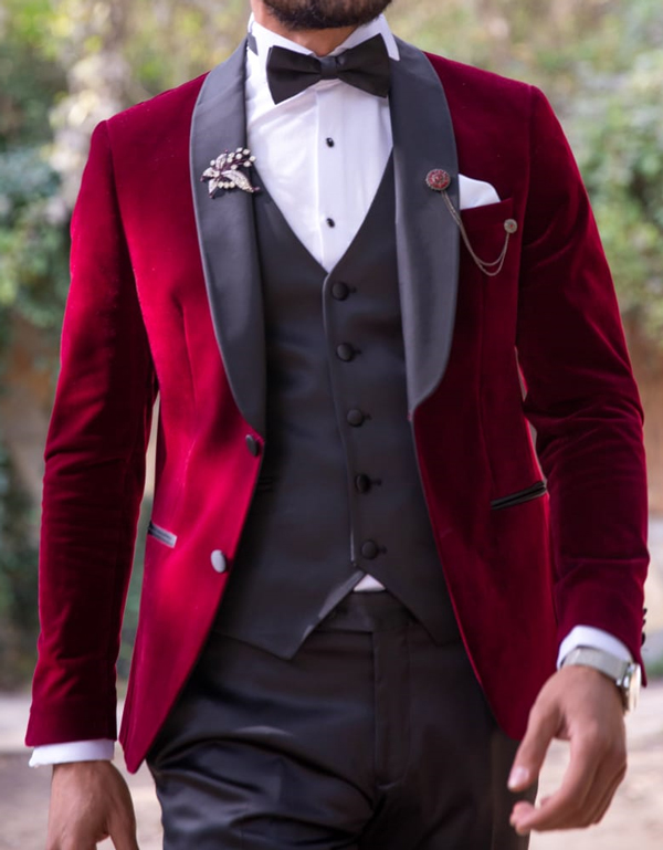 Buy Red Slim Fit Shawl Collar Velvet Tuxedo by GentWith.com