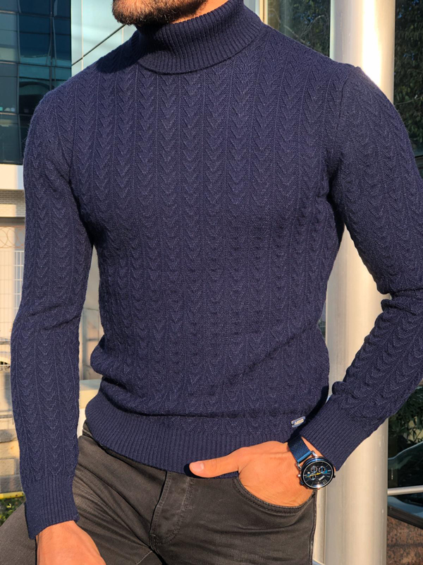GentWith Felix Navy Blue Slim Fit Turtleneck Sweater - GENT WITH