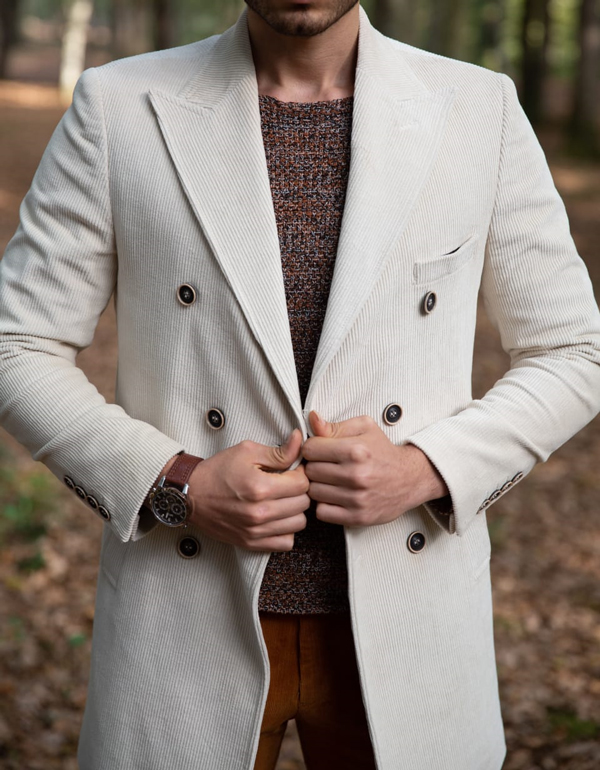 White Slim Fit Double Breasted Coat by Gentwith.com with Free Shipping