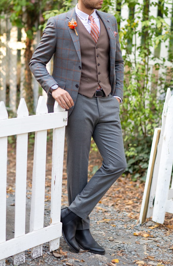 Gray Slim Fit Glen Check Plaid Suit by Gentwith.com with Free Shipping