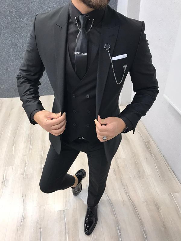 Kenzie Black Slim Fit Wool Suit - GENT WITH