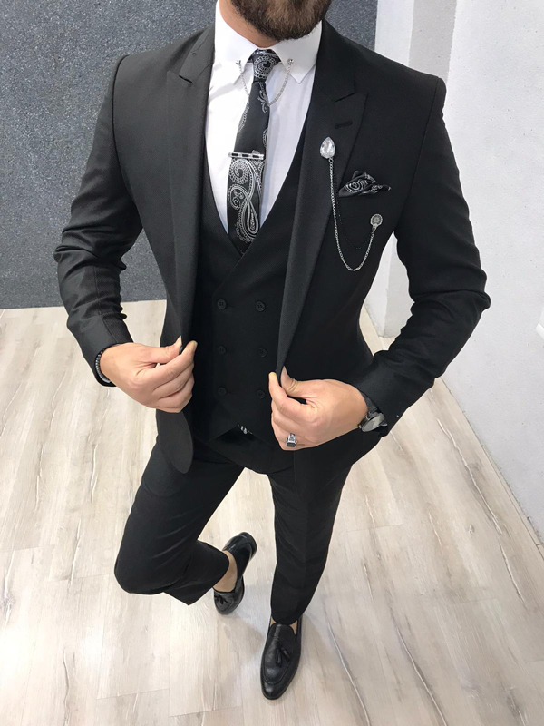 Rafael Black Slim Fit Wool Suit - GENT WITH