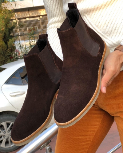 Brown Suede Leather Chelsea Boots by GentWith.com with Free Shipping