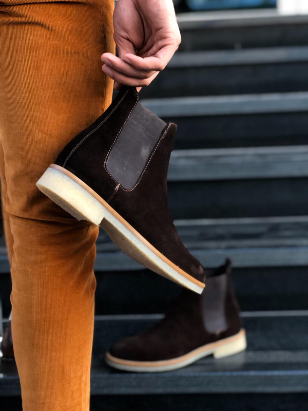 Brown Suede Leather Chelsea Boots by GentWith.com with Free Shipping