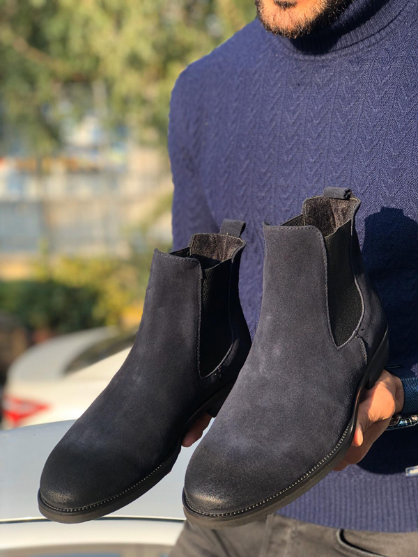 Navy Blue Suede Leather Chelsea Boots by GentWith Shipping