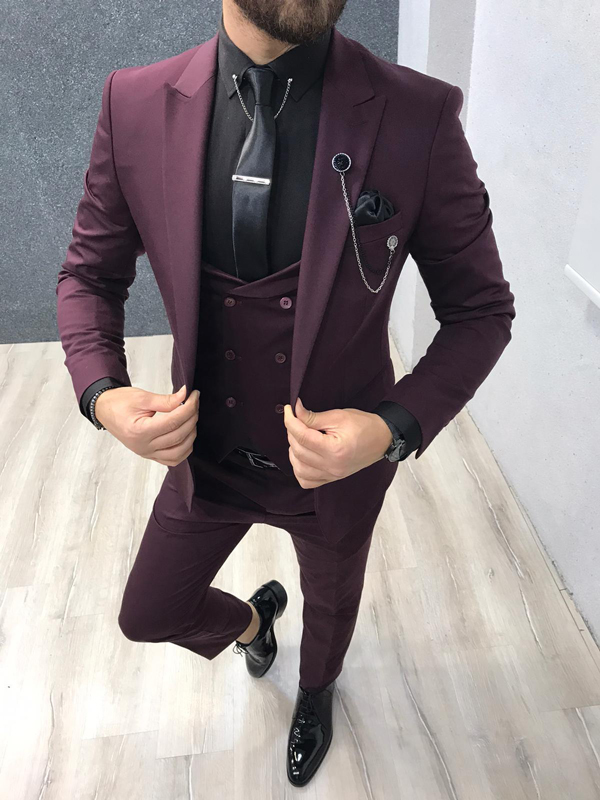 Wanker Burgundy Slim Fit Wool Suit - GENT WITH
