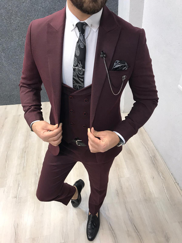 Wanker Claret Red Slim Fit Wool Suit - GENT WITH