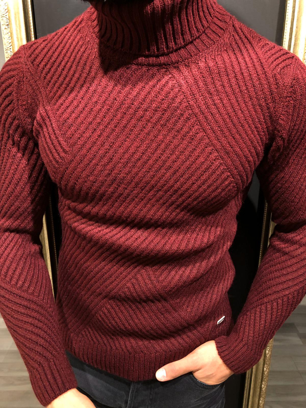 Burgundy Slim Fit Turtleneck Sweater by GentWith.com with Free Worldwide Shipping