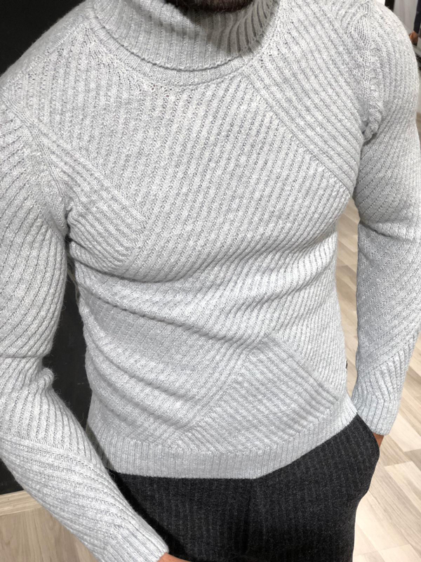 Gray Slim Fit Turtleneck Sweater by GentWith.com with Free Worldwide Shipping