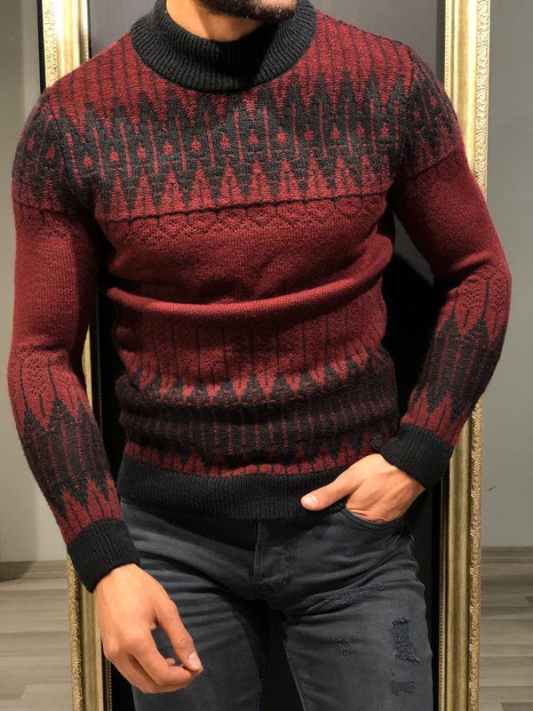 Buy Burgundy Mock Turtleneck Wool Sweater GentWith Free