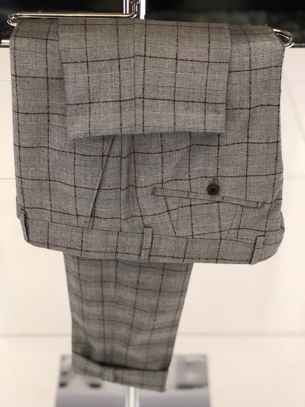 Burgundy Slim Fit Plaid Check Suit by GentWith.com with Free Worldwide Shipping