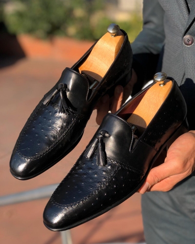 Black Leather Tassel Loafer by GentWith.com with Free Worldwide Shipping