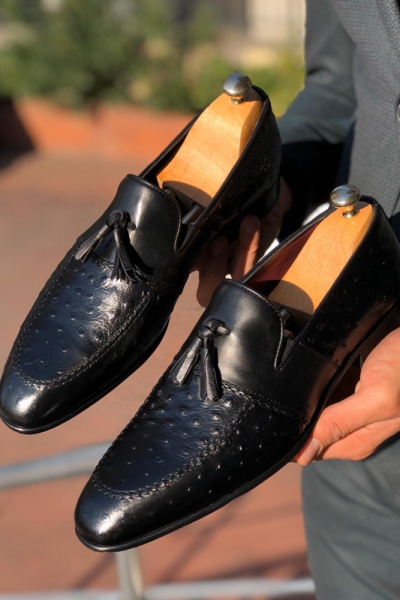 Black Leather Tassel Loafer by GentWith.com with Free Worldwide Shipping