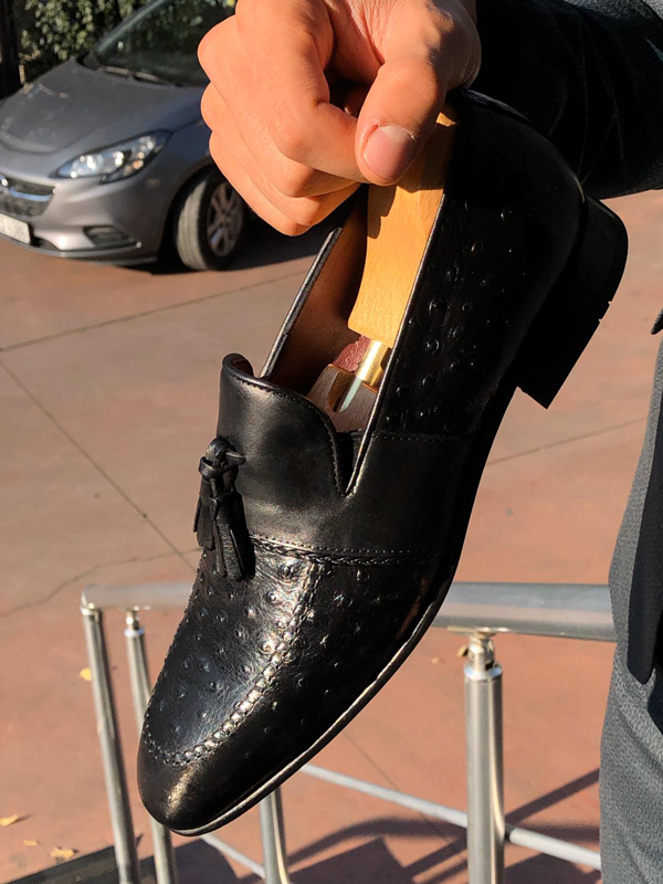 Black Leather Tassel Loafer by GentWith.com with Free Worldwide Shipping